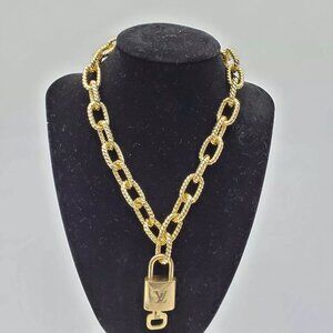 Authentic Louis Vuitton Lock and Key Gold Color with Gold Plated Chain Necklace